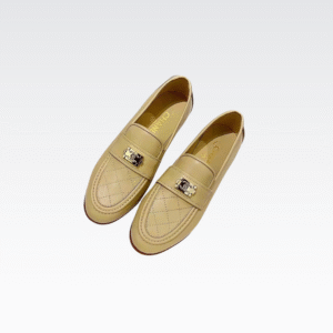 Chanel 20B Quilted Boy Lego Metal Logo Gold Mule Slip On Flat Loafers Beige