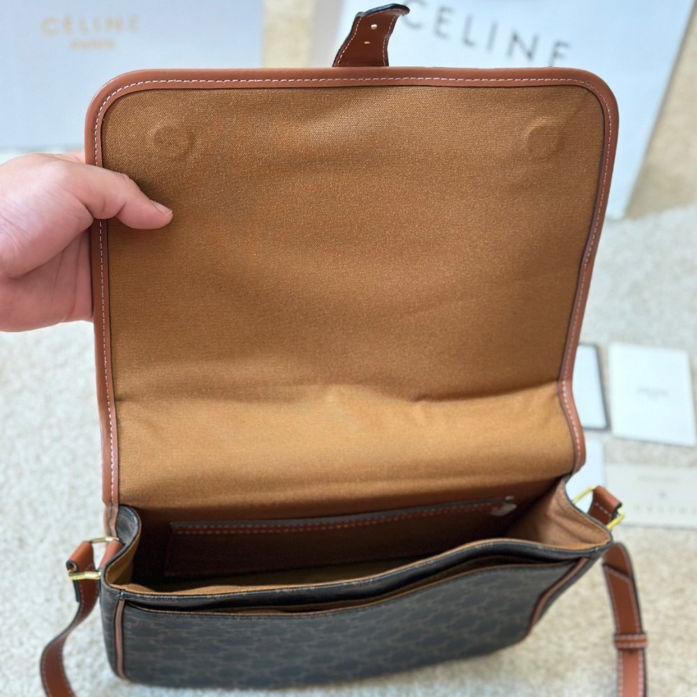 Celine Folco Canvas And Leather Shoulder Bag 28Cm - Image 6