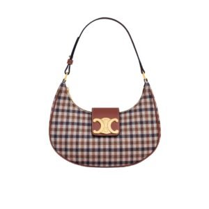 Celine Ava Triomphe Bag In Tartan Textile And Calfskin Medium 24Cm 114492Fyd 14Ml