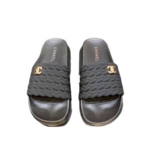 Chanel Braided Slides Black