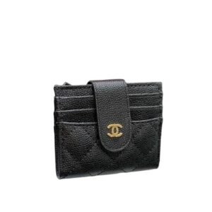 Chanel Card Holder Black With Gold Hardware 12Cm