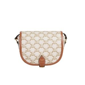 Celine Medium Folco Bag In Triomphe Canvas And Calfskin White 19Cm 191502Bzj 01Bc