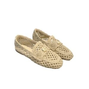 Chanel Braided Cord Loafers Beige Jute