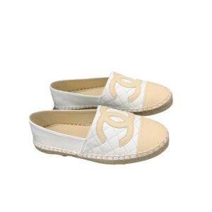 Chanel Cc Espadrilles Slip On White Beige