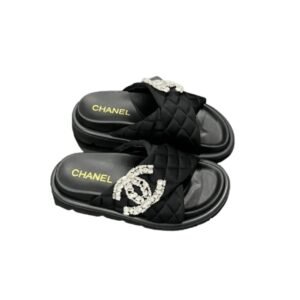 Chanel Cc Slippers Studded Black