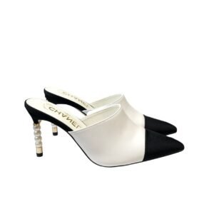 Chanel Mules Lambskin Grosgrain White