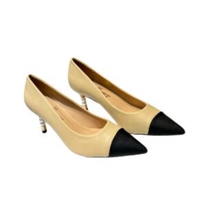 Chanel Pearl Embellished Heel Pumps Beige