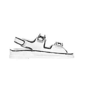 Chanel Calfskin Printed Velcro Dad Sandals White Black