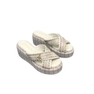 Chanel Tweed Cc Sandal White