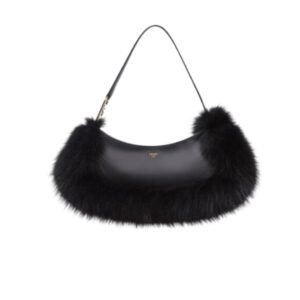 Fendi O'Lock Swing Camellia Leather And Fox Fur Pouch Black 8Bs068Als9F1Ju3