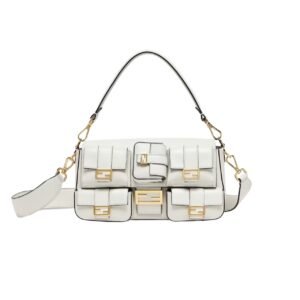 Fendi Multipocket Baguette Brown Ff Jacquard Fabric Bag White 26Cm 8Br808Abvef0K7E