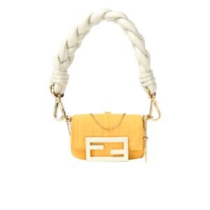 Fendi Nylon Ff Embroidered Nano Baguette Maxi Handle Charm Yellow 10Cm