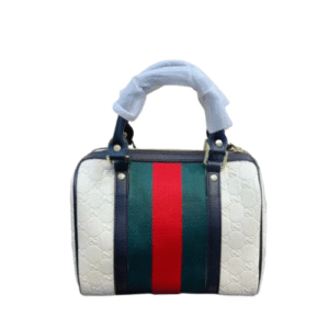 Gucci Speedy Boston White And Black Leather 23Cm