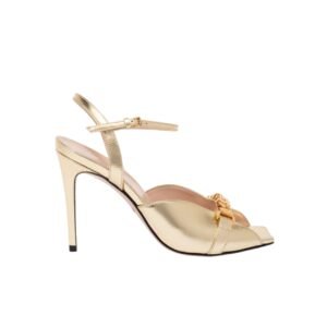 Gucci Ankle Buckle Strap Sylvie Chain Sandals In Gold