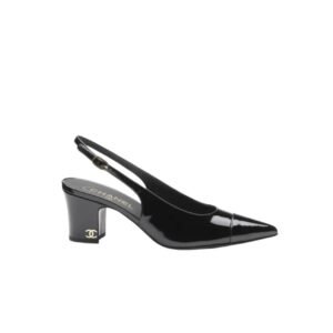 Chanel Slingbacks Heels Patent Calfskin In Black G45251 B14524 94305