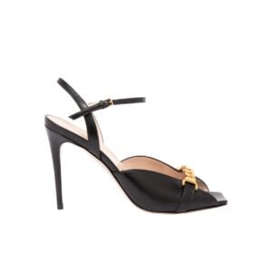 Gucci Ankle Buckle Strap Sylvie Chain Sandals In Black