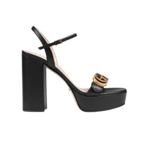 Gucci Gg Leather Heeled Sandal Black