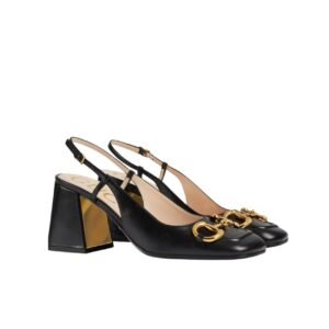 Gucci Women's Mid Heel Slingback With Horsebit Black 643892 C9D00 1000
