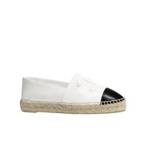 Chanel Embroidered Espadrille Leather Black Cap Toe Flats White Cc