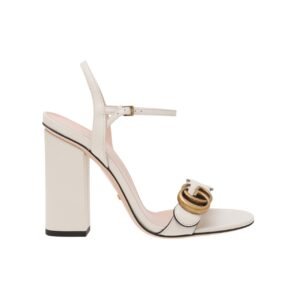 Gucci Leather Mid Heel Sandal White