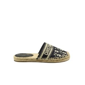 Dior Granville Oblique Espadrille Cotton Flats In Black