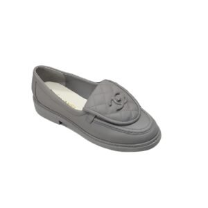 Chanel Cc Nib Turnlock Moccasins Flat Loafers Grey