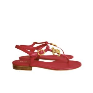 Chanel Gold Cc Logo Thong Sandals Wine Red