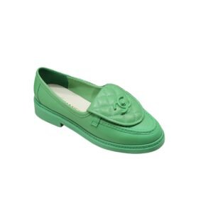 Chanel Cc Nib Turnlock Moccasins Flat Loafers Green