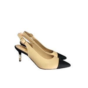 Chanel Pearl Embellished Slingbacks Calfskin Beige