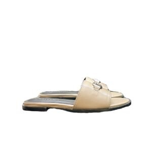 Chanel Slippers With Cc Silver Hardware Beige