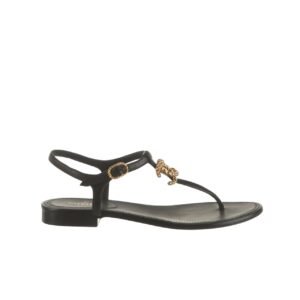 Chanel Gold Cc Logo Thong Sandals Black