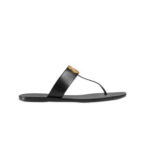Gucci Double G Thong Leather Black ?497444 A3N00 1000