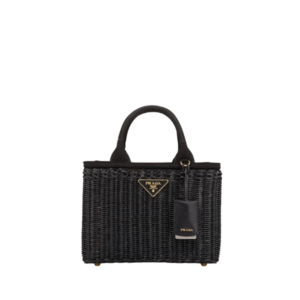 Prada Canvas And Wicker Woven Black Bag 26Cm 1Bg835 2E28 F0I55 V 3Oy