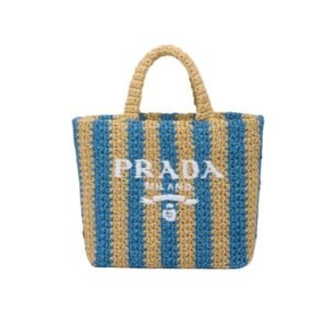 Prada Raffia Tote Bag Tan And Blue 1Bg4222A2Tf0O8Avoor