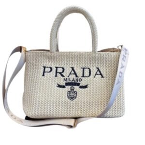 Prada Raffia Tote Bag In Beige 29Cm