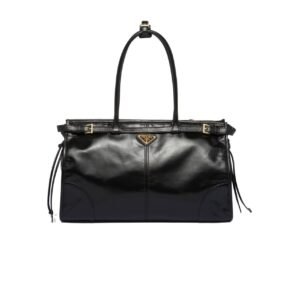Prada Nylon Tote With Embroidered Logo Black 32Cm