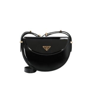 Prada Triangle Logo Patent Leather Shoulder Bag Black 17Cm