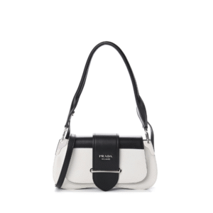 Prada City Calfskin Sidonie Shoulder Bag White Black 28Cm 1Bd168