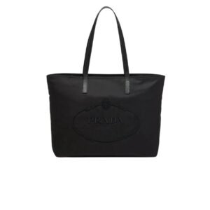 Prada Nylon Tote With Embroidered Logo Black 32Cm