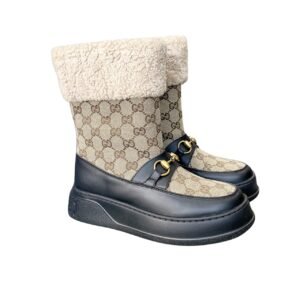 Gucci Horsebit Chevron Quilted Boots Black