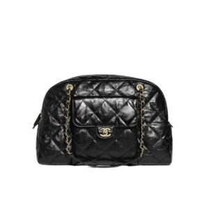 Chanel Maxi Bowling Shoulder Bag With Chain In Black 28Cm