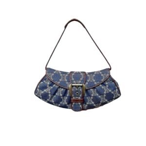 Celine Macadam Denim Leather Shoulder Bag Gold Hardware Blue 27Cm