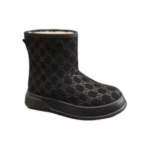 Gucci 1955 Horsebit Snow Boots Leather And Shearling In Black Beige