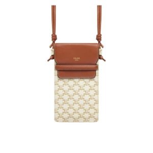 Celine Women Phone Pouch With Flap In Triomphe Canvas And Lambskin Beige