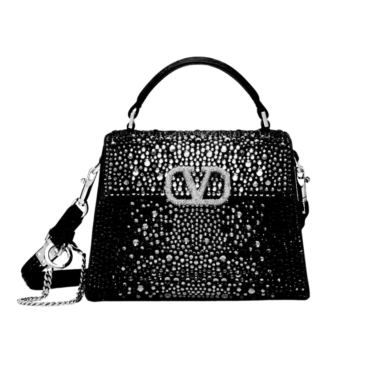 Valentino Garavani Vsling Crystal Embellished Bag In Black 19Cm
