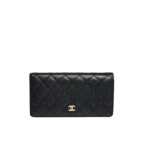 Chanel Black Caviar Leather Classic Long Flap Wallet 19.5Cm