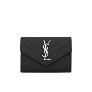 Ysl Multi-Folded Wallet In Grain De Poudre Embossed Leather Black 414404Bow021000