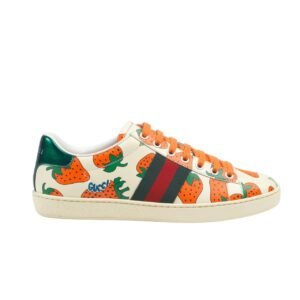 Gucci Ace Leather Sneaker With Strawberry Print 387993 08L30 9262