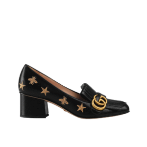 Gucci  Embroidered Bee Star Leather Mid-Heel Pump Black