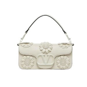 Valentino Garavani Loco Flower Applique Shoulder Bag White 26Cm
